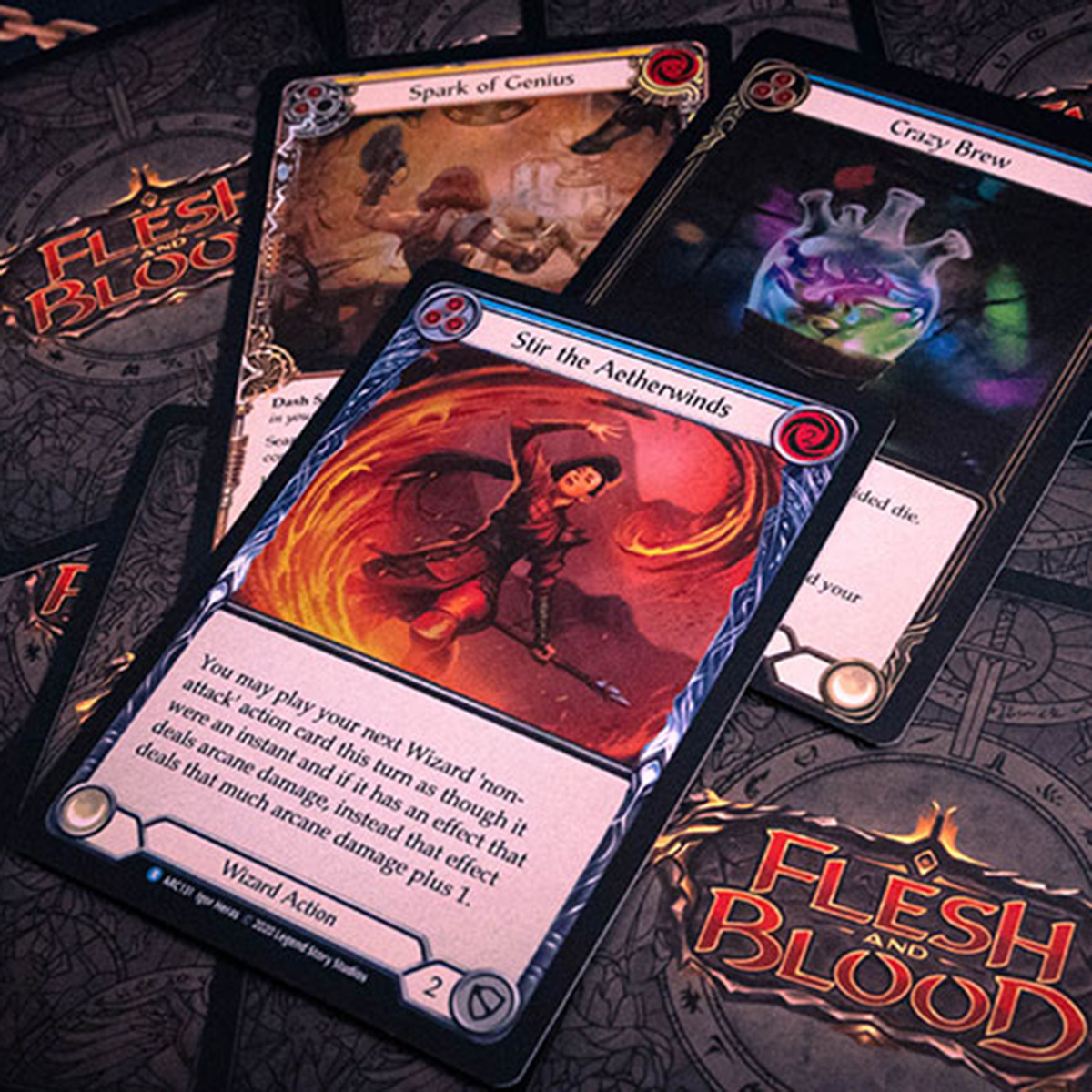 Flesh and Blood Tabletop card game playing cards close up.